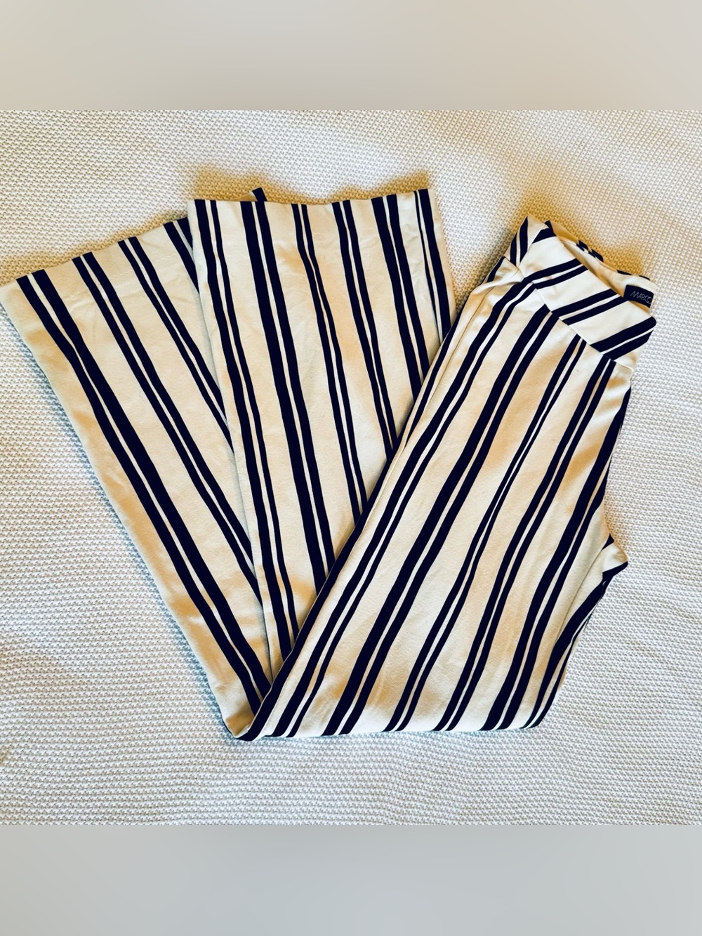 MARC CAIN Black & White Vertical-Stripe Wide Leg Trousers Pull-On Pants - Picture 6 of 16